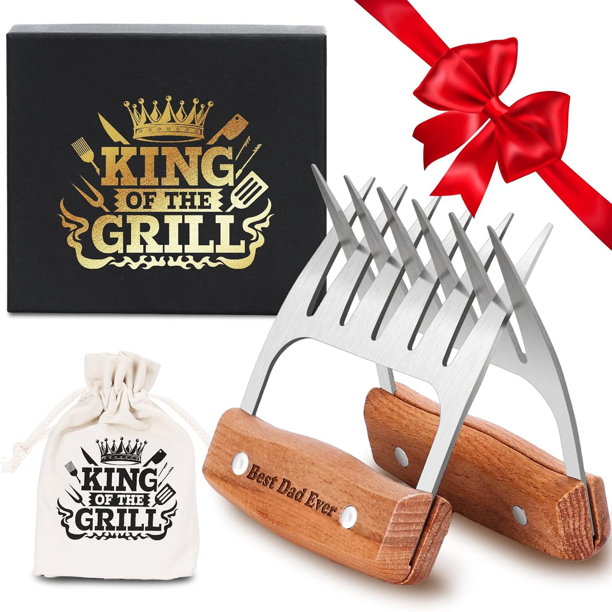 Birthday Gifts for Dad, Best Dad Ever Gifts, Stainless Steel Meat Shredder Claws for Pulled Pork, Chicken BBQ Smoker Accessories, Grilling Gifts Christmas Stocking Stuffers with Stylish Gift Box