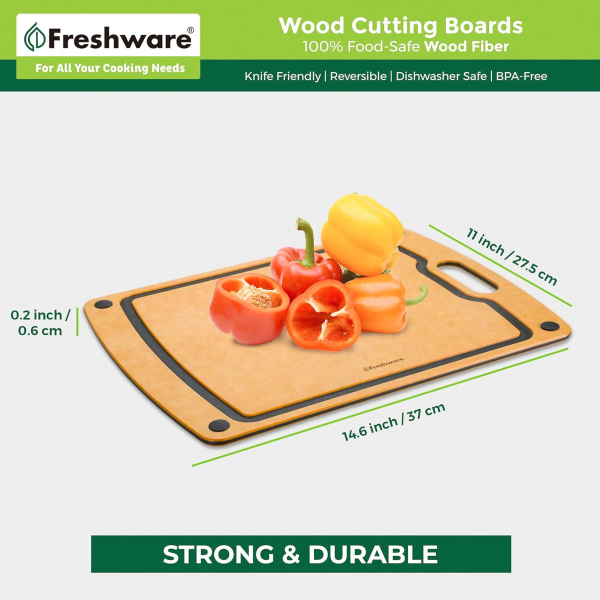 Cutting Board for Kitchen, Wood Cutting Board with Juice Grooves, Dishwasher Safe, Non-Porous, BPA Free, Medium Cutting Board, 14.6 x 11-inch, Natural Slate