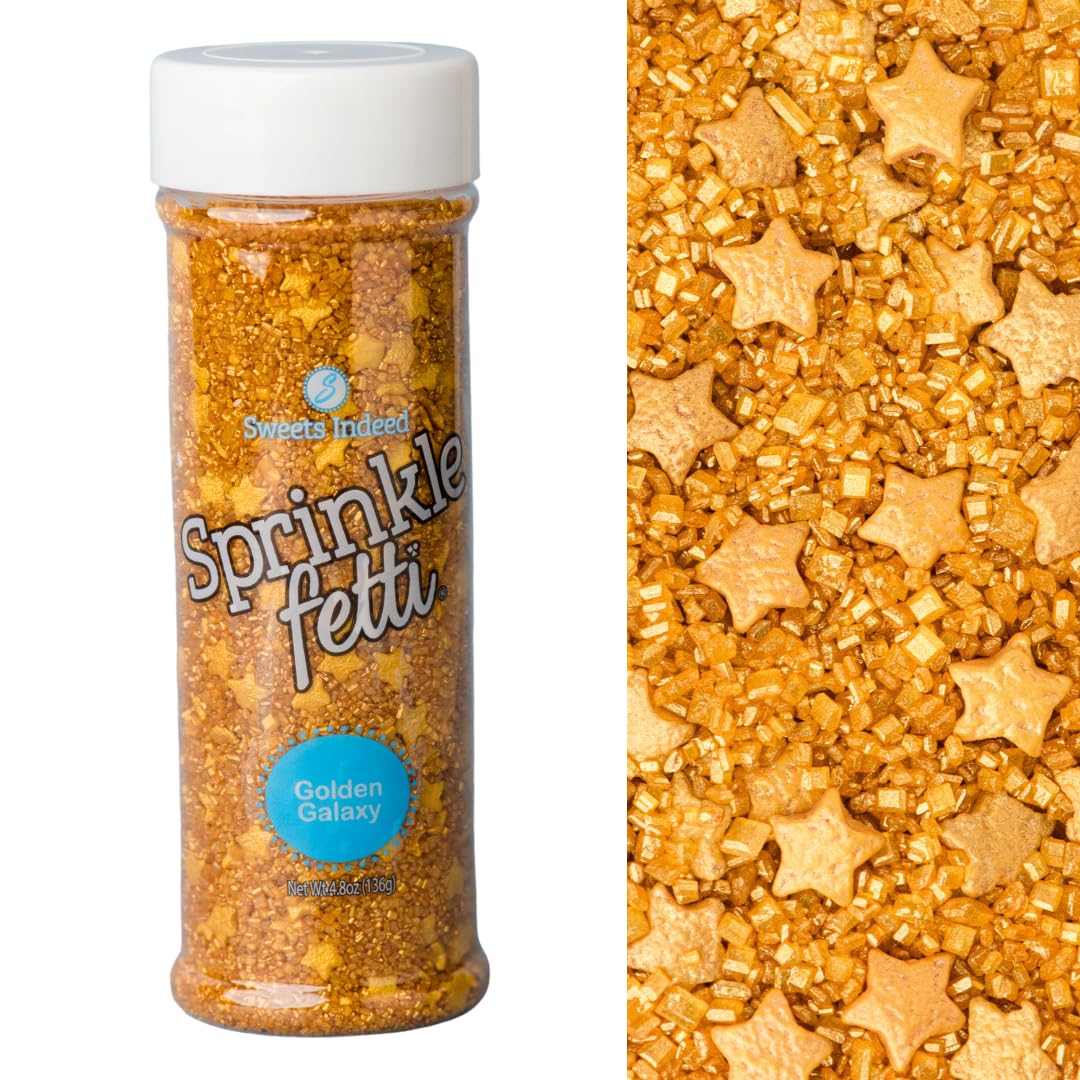 Sweets Indeed Sprinkles, Edible Sprinkle Sugar Mix, Perfect for Cake Decorations, Baking, Ice Cream, Cookies, Cupcake Topper, 5 ounces (Golden Galaxy)