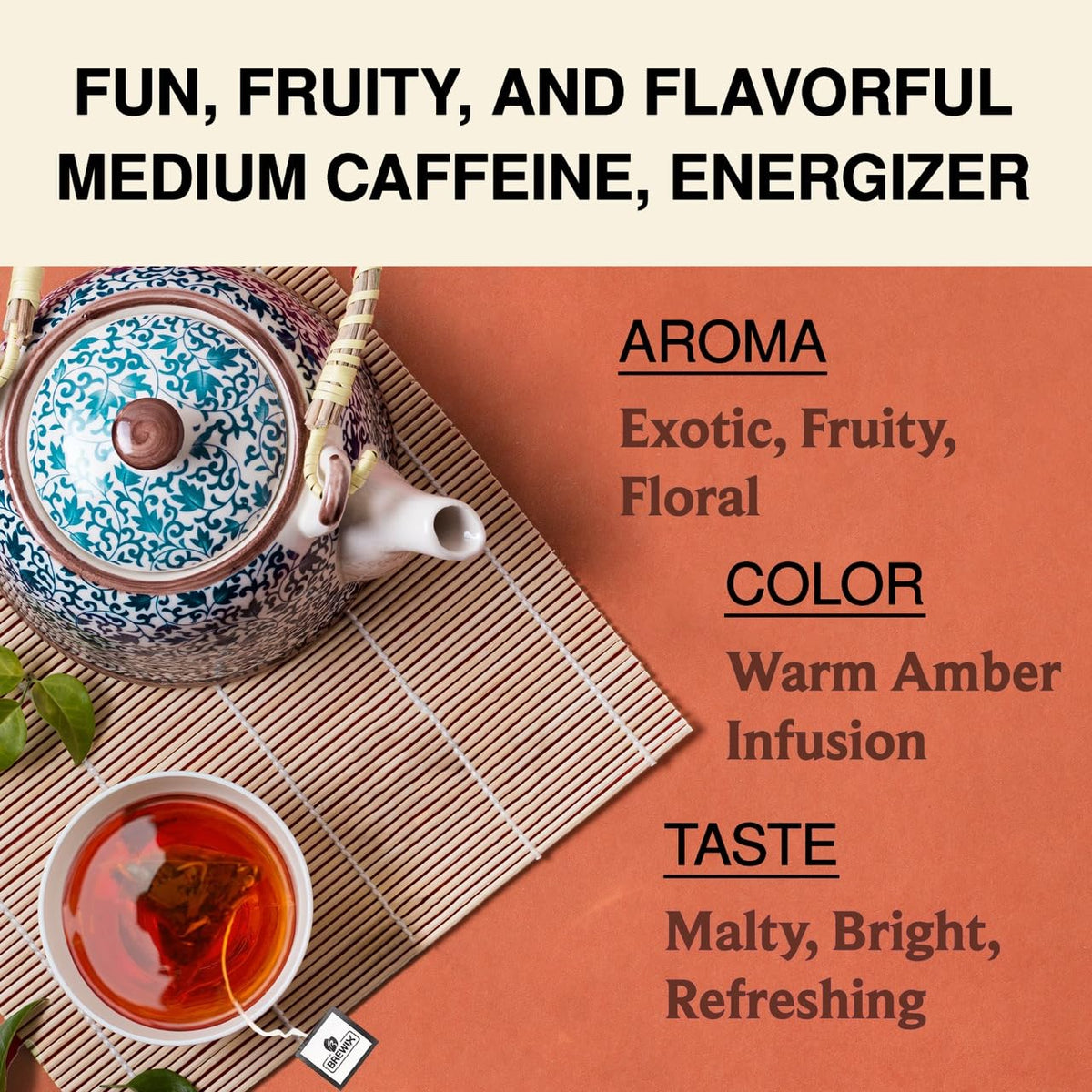 BREWIX, Peach Black Tea (50 Plant Based Pyramid Bags) | Premium Black Tea with Peach | Floral & Refreshing | Iced or Hot | Caffeinated And Sugar-Free
