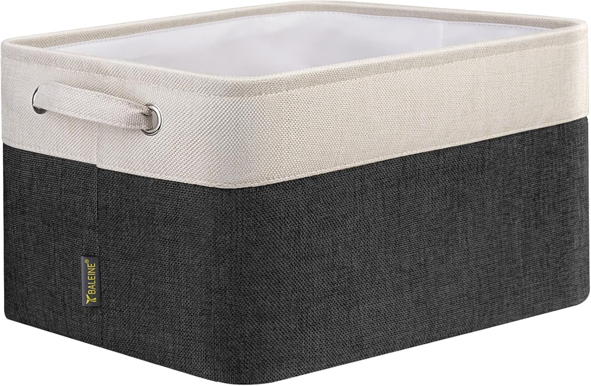 BALEINE 1 Pack Fabric Storage Bins for Shelves, Linen Storage Baskets for Organizing, Decorative Closet Bins for Clothes, Home (Black, 12"x8"x8")