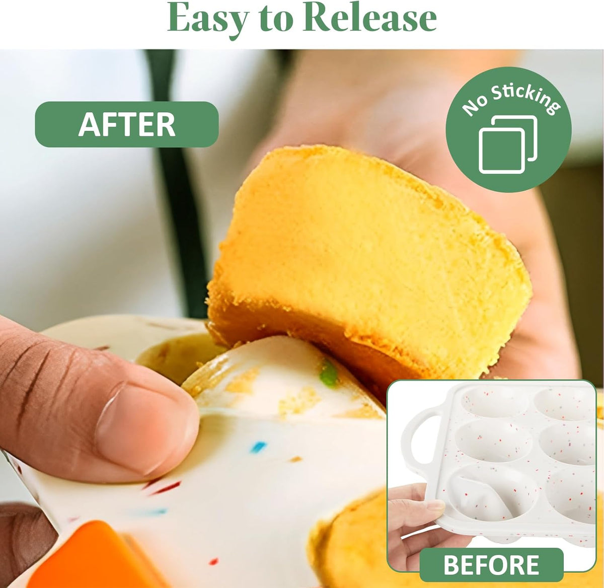 3 Pack Silicone Muffin Pans for Baking 12 Cup Mini Silicone Cupcake Pan with Metal Reinforced Frame, Nonstick Baking Cups BPA Free Siliconee Cupcake Molds for Oven Dishwasher Safe, Cream