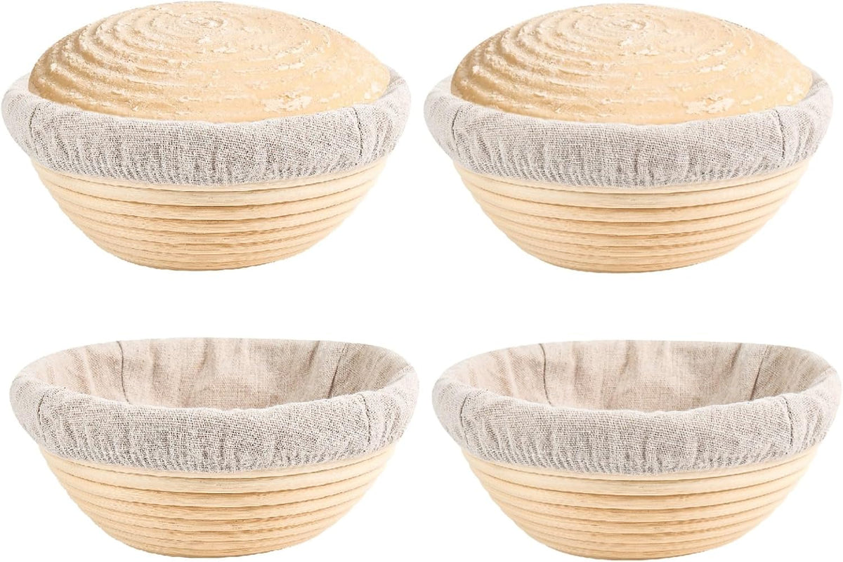 Banneton Bread Proofing Basket Set of 4PCS 6 Inch Round Sourdough Dough Proofing Bowls for Sour Dough Bread Baking Supplies, Proofing Basket or Home Sourdough Bakers Baking