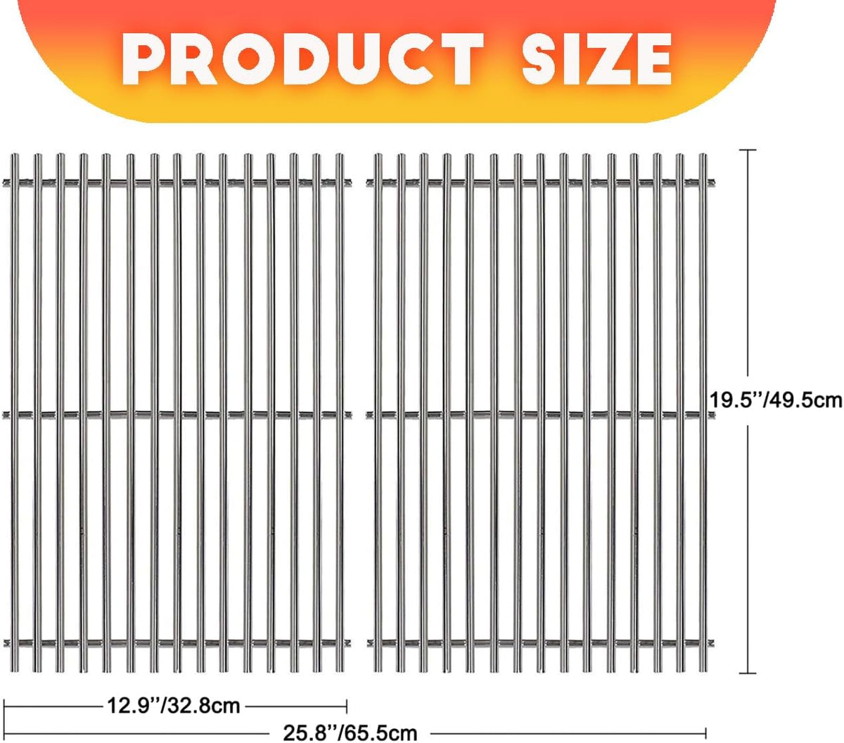 19.5" Solid Stainless Steel Cooking Grill Grates Replacement for Weber Genesis E and S Series 300 E310 E320 S310 S320 Gas Grills, Cooking Grate Grid for Weber 7524 7528, Set of 2