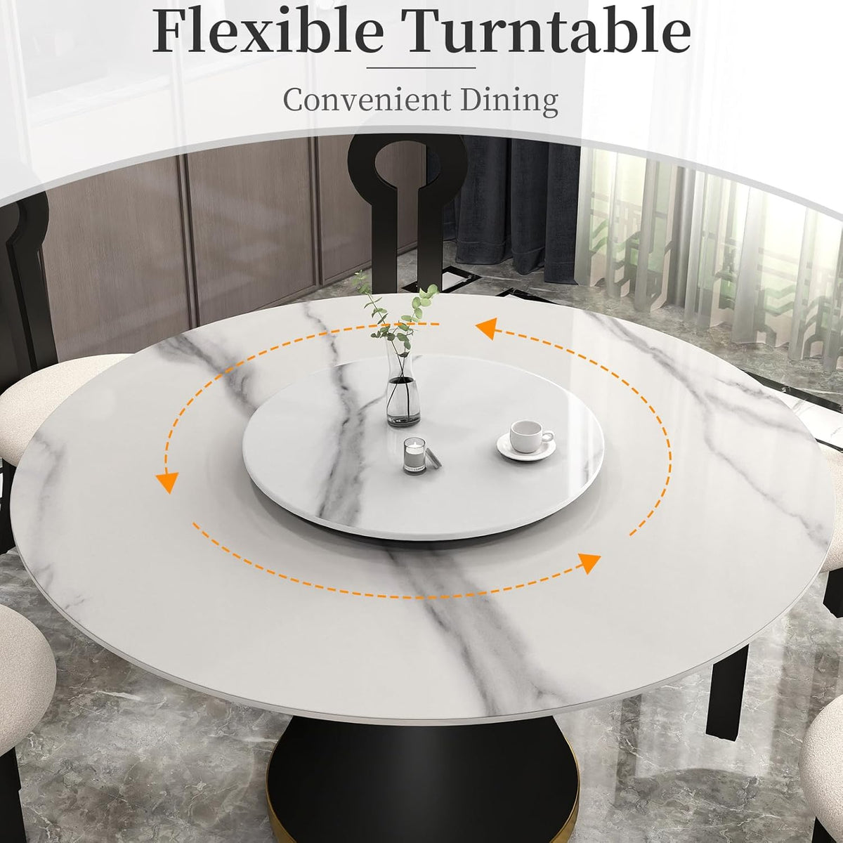19.69" Lazy Susan for Table Top Sintered Stone Rotating Serving Tray for Dining Table, Kitchen Lazy Susan Organizer Spinning Rotating Food Server Party Centerpieces