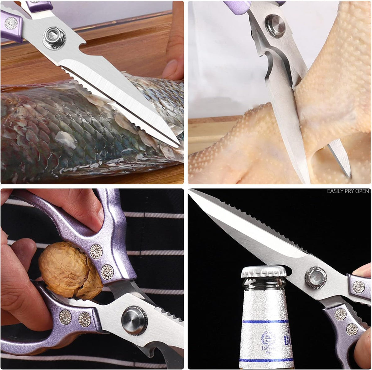 Heavy Duty Sharp Kitchen Scissors, Dishwasher Safe, Cooking Shears for Meat, Chicken, Fish, Poultry, Herb, Bread (Purple)
