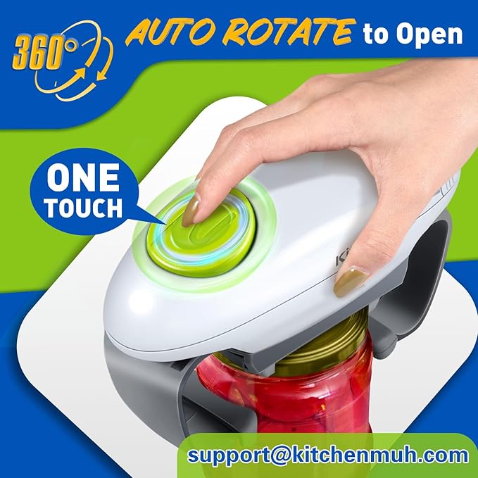 Higher Torque Electric Jar Opener for Seniors with Arthritis Fit Almost Jars Size, Strong Tough Automatic Jar Opener for Weak Hands, Hands Free Battery Operated Bottle Opener for Arthritic Hands White