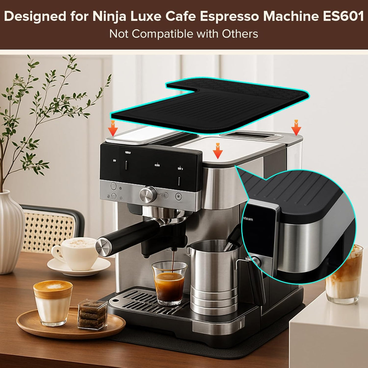 Top Mat for Ninja Luxe Cafe Espresso Machine ES601, Protects Top Surface, Anti-scratch, Easy to Clean, Waterproof, Heat Resistant, Non-Slip Silicone Coffee Machine Mat for Ninja Luxe Cafe Accessories