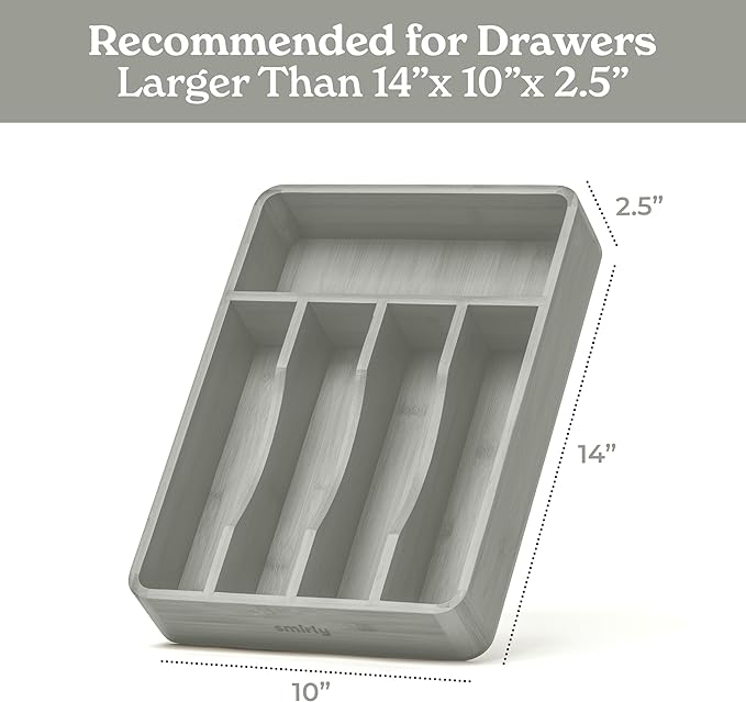 SMIRLY Silverware Drawer Organizer – Bamboo Kitchen Drawer Organizer, Adjustable Utensil Holder and Cutlery Tray, Drawer Dividers for Flatware and Kitchen Utensils