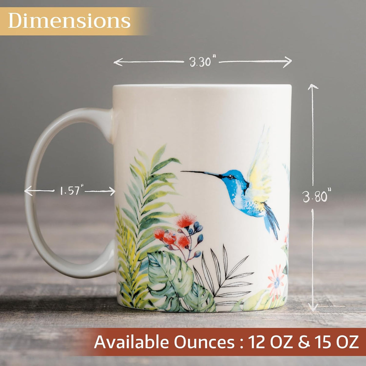 Maison d' Hermine Coffee Mug with Handles Fine Bone China Mugs Pack of Two Tea Cups for Hot Beverages Cappuccino Latte Home Restaurant Office Perfect for Gift (Tropiques, 15 Ounce)