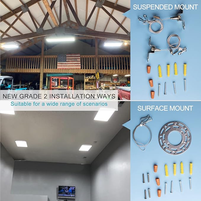 Lightdot 2 Pack LED High Bay Shop Lights, 2FT (Dimmable Remote) 150W 21500LM [Eqv.600W MH/HPS] 5000K Daylight Linear Hanging Light for Garage Warehouse Gyms, 10 Lamp Fluorescent Fixture Replacement