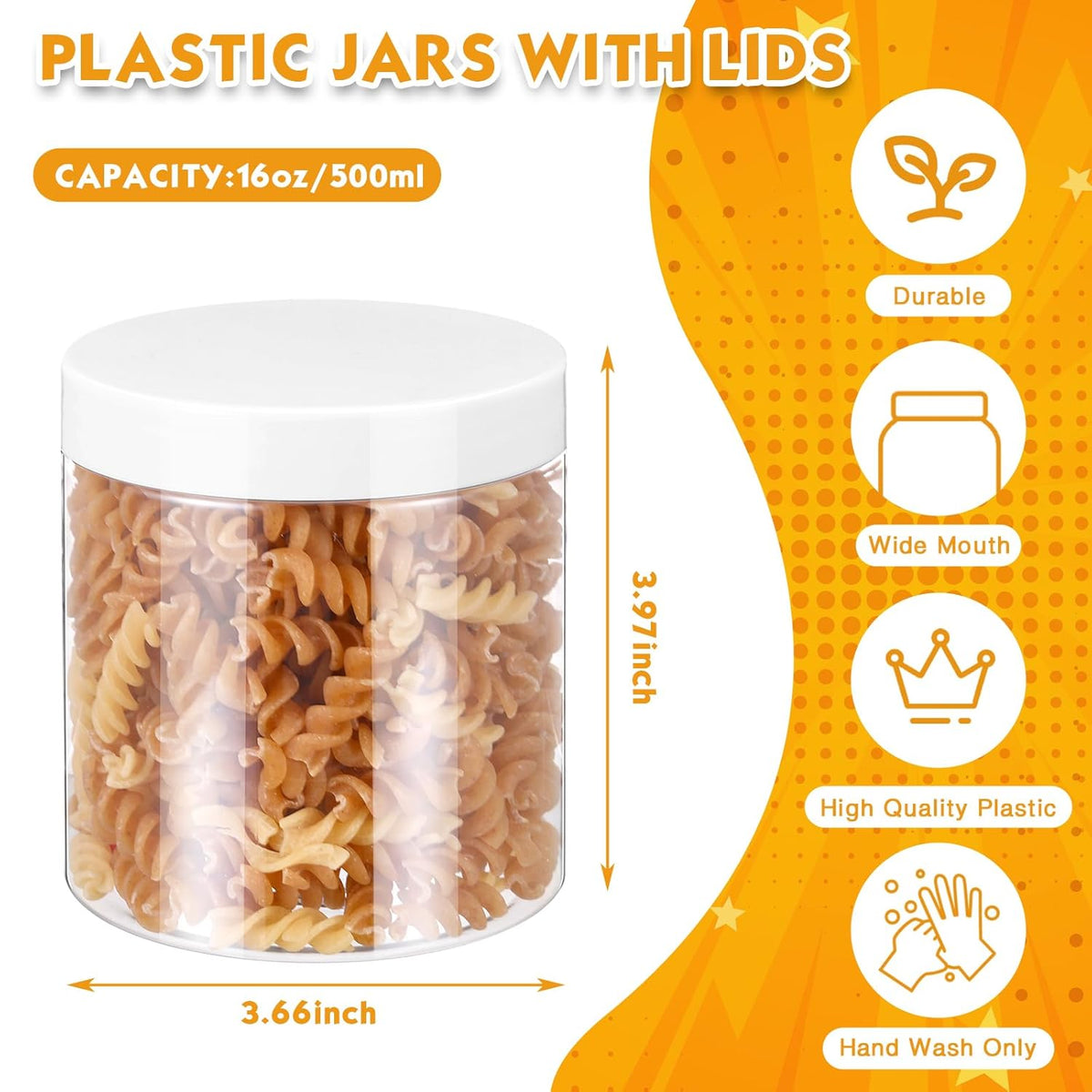 Patelai 4 Pieces Round Wide-mouth Leak Proof Plastic Container Jars with Lids for Travel Storage Makeup Beauty Products Face Creams Oils Salves Ointments DIY Making(16 Ounce,White)