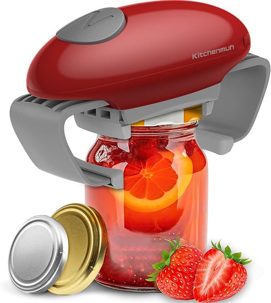 Higher Torque Electric Jar Opener for Seniors with Arthritis Fit Almost Jars Size, Strong Tough Automatic Jar Opener for Weak Hands, Hands Free Battery Operated Bottle Opener for Arthritic Hands, Red