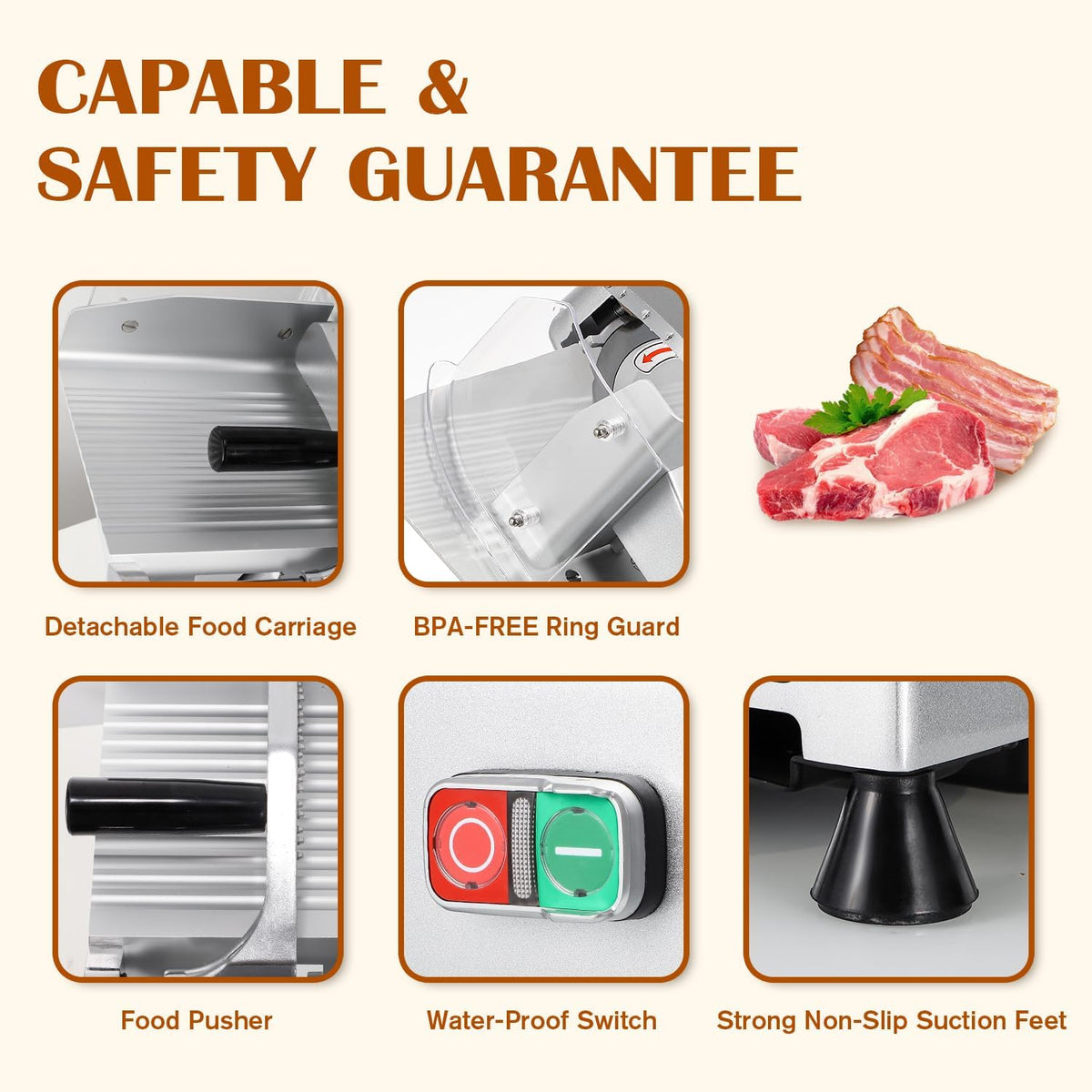 CGOLDENWALL Commercial Meat Slicer Machine, 240W 0-0.7" Adjustable Thickness Electric Deli Meat Cheese Food Slicer, 10" Semi-Auto Frozen Meat Slicer for Home, Copper Motor Low Noise Durable