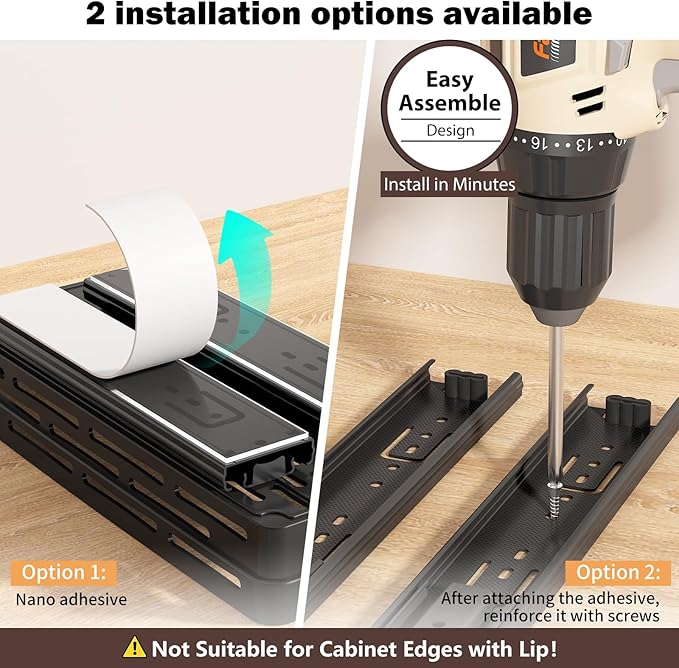 2 Pack Pull Out Spice Rack Organizer for Cabinet, 2Tier Slide Out Spice Racks Organizer, Spice Cabinet Organizers, Cabinet Size Need:12'' Highx11'' Deepx5'' Wide, Upgraded-Black