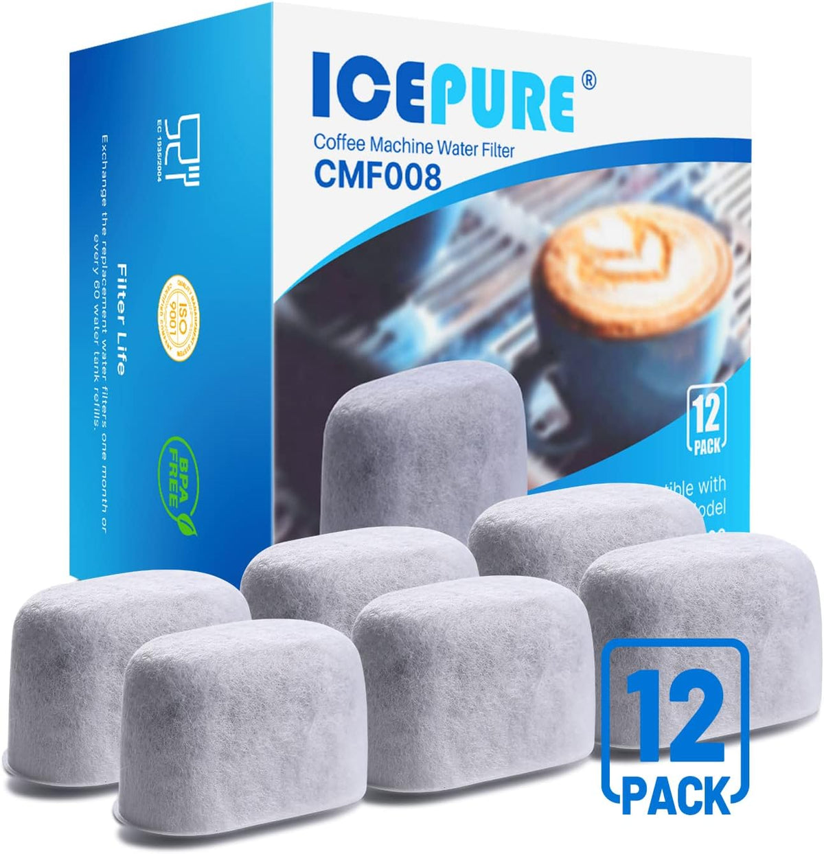 ICEPURE Coffee Machine Water Filter Replacement for Breville BWF100 BWF100NA BES980XL BES920XL BES900XL BES860XL BES870XL Barista Espresso, BES840XL BKC600XL BKC700XL, 12PACK