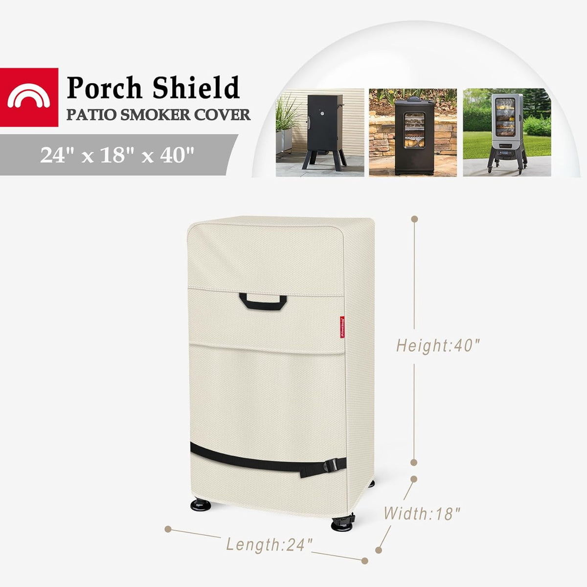 Porch Shield 40 Inch Electric Smoker Cover for Masterbuilt Smoker, Waterproof Heavy Duty Outdoor Smoker Grill Covers 24W x 18D x 40H inch, Beige