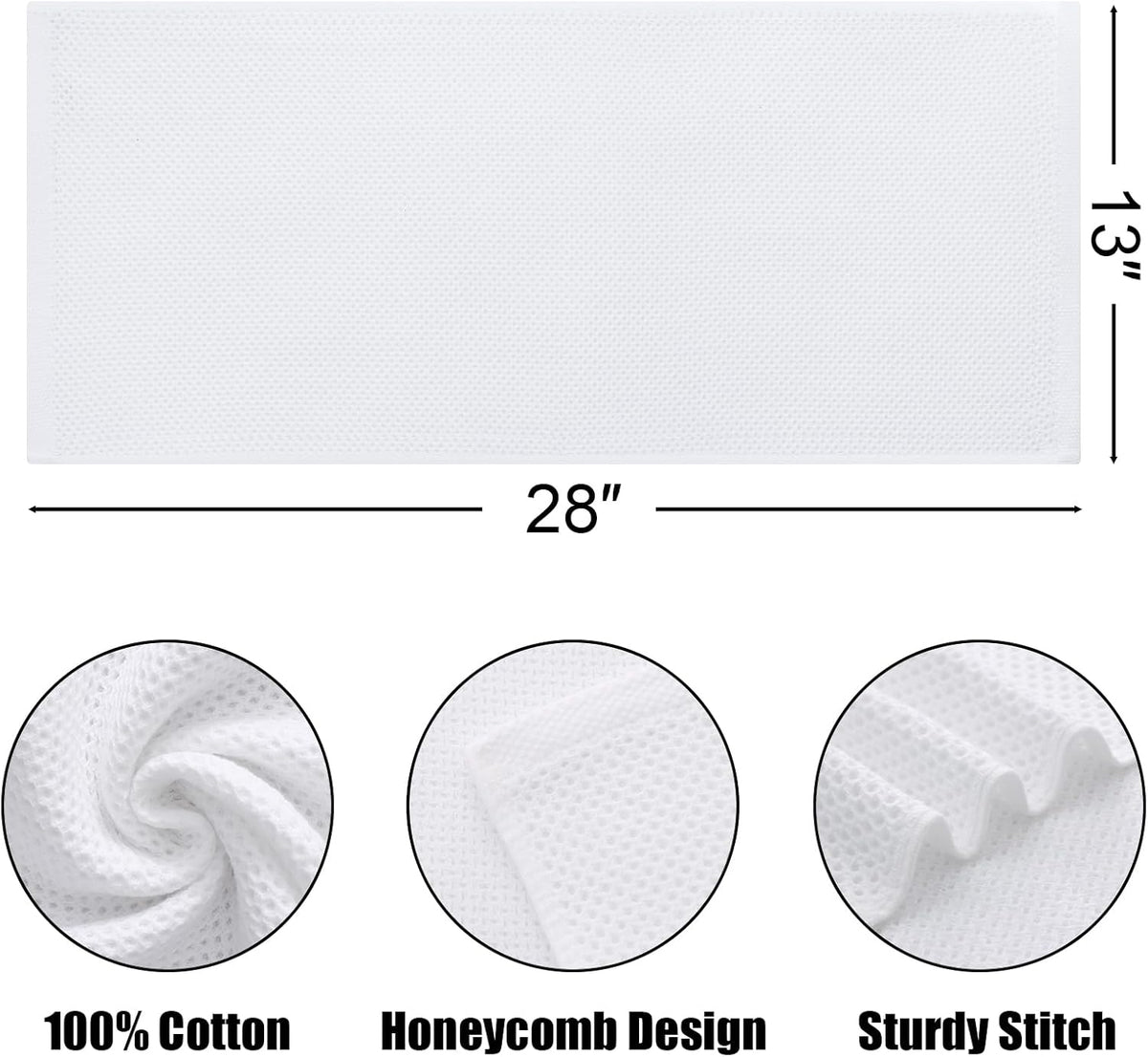 Kitinjoy 100% Cotton Waffle Weave Kitchen Towels, 8-Pack Super Soft and Absorbent Dish Towels for Drying Dishes, Kitchen Hand Towels, 13 in x 28 in, White