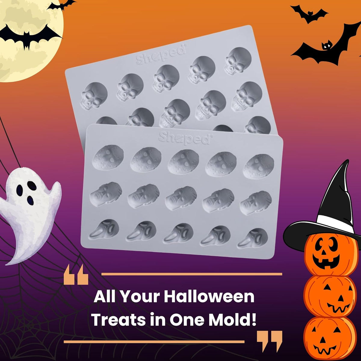 ShapedIceMolds Horror Movie Character Molds – Halloween Silicone Molds for Chocolate, Candy, Soap, Fondant, Resin, Crafts – 3D Creepy Scary Film Icons for Party Treats & DIY Decor (Gray)