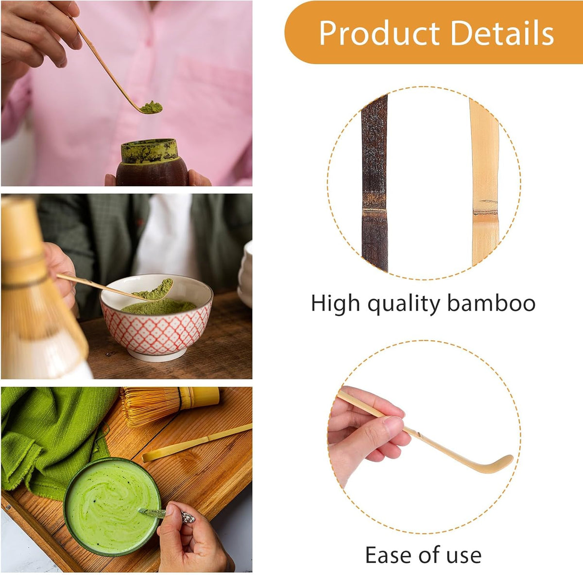 2 Pcs Matcha Spoons, Bamboo Scoop Tea Leaf Sticks Tea Whisk Scooping Teas Ceremony Utensil Chashaku Hooked Green Teas Spoon for measuring Coffee Powder Espresso Lover Spices Condiments