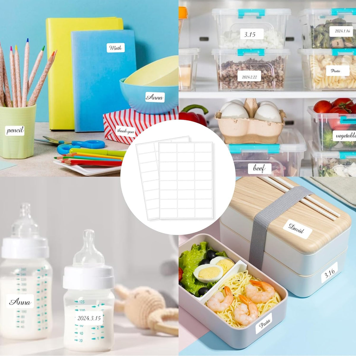 STARLIBOO Removable Labels, Removable Colored Labels Stickers, Self-Adhesive Rectangular Stickers Water/Oil/Tear Resistant for Food Containers/Classroom/Storage (8 Colors, 360 Labels)