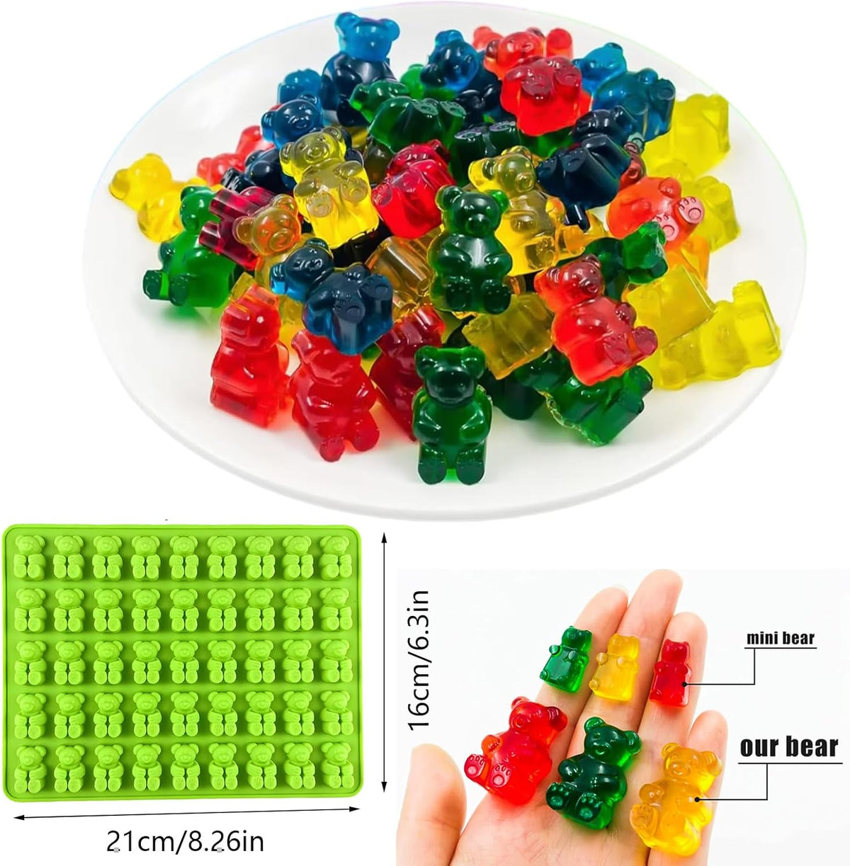 Gummy Candy Molds - 4Pcs Silicone Gummy Bear Molds for Kids With 2pcs Dropper,Non-stick and Bpa Free for Mini Candy Chocolate Gummies Baking