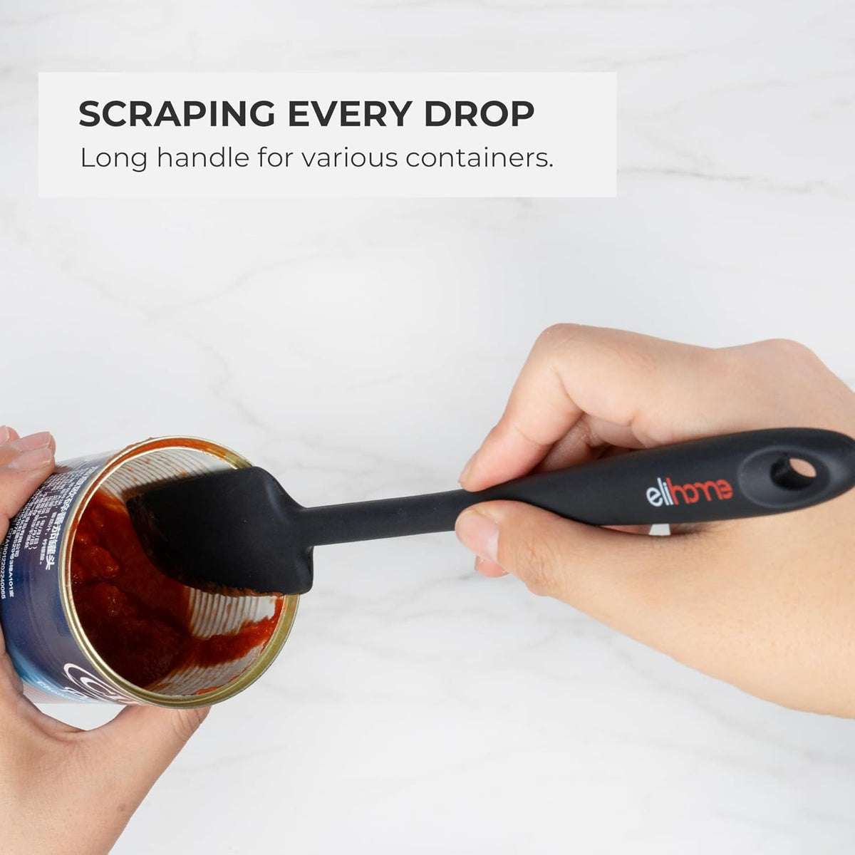 Elihome Mini Silicone Spoonula - Non-Stick Heat Resistant Silicone Scraper Spatula for Mixing, Serving, Scraping, Stirring, and More, 8.75 Inch, Black