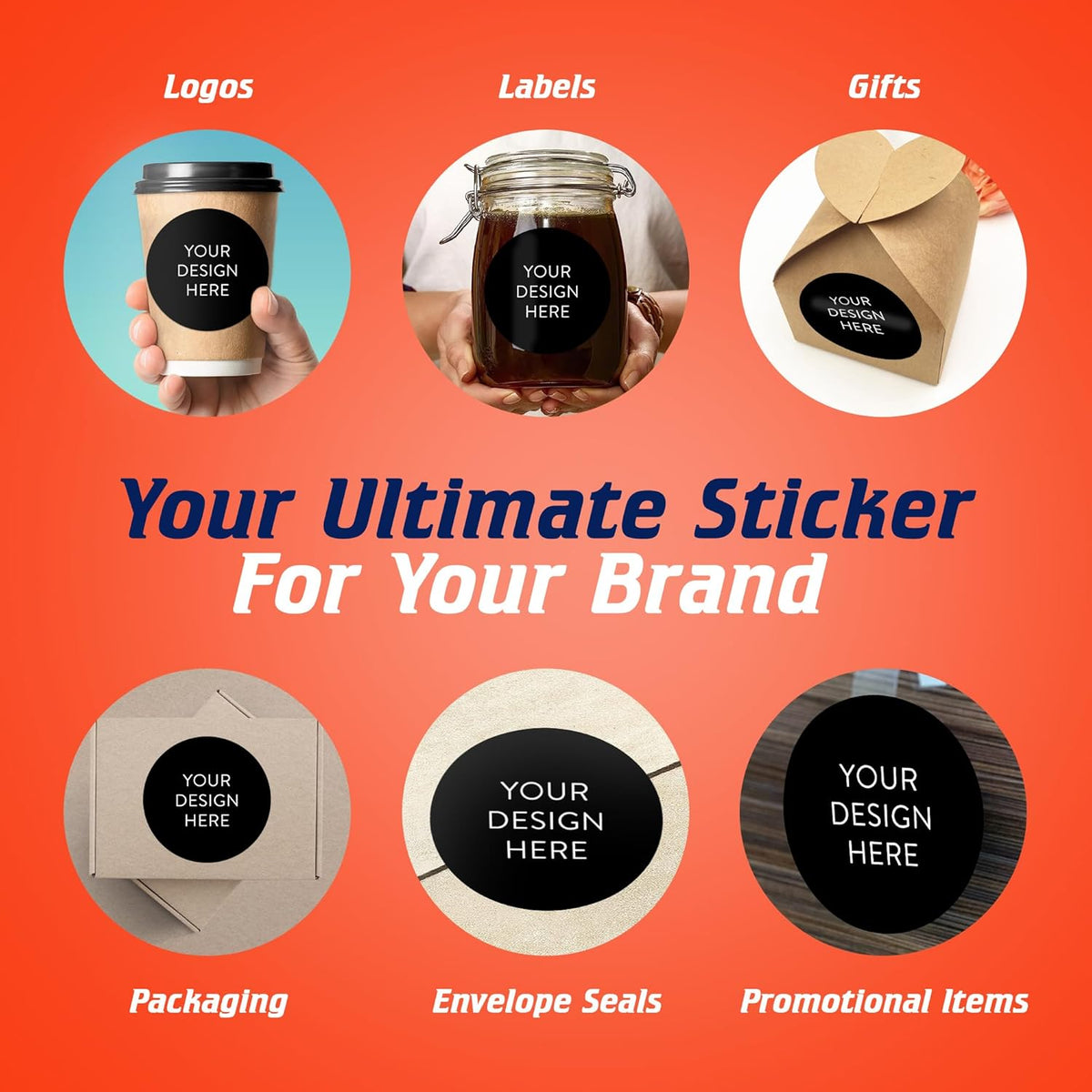 5-1000 Custom Vinyl Stickers - Upload Your own Image, Text, Design, Logo - Personalized Logo Labels for Handmade, Packaging, Bottle, Jars, Candle, Brand Stickers (Black, 5x5)