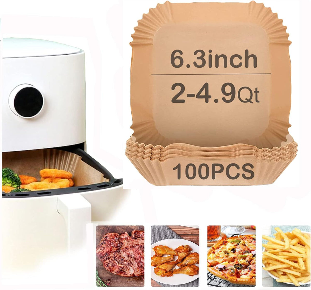 Air Fryer Disposable Paper Liner Square 6.3inch-7.9inch 100PCS Natural Baking Parchment Paper Air fryer liners,Oil-Proof High Temperature,for Air Fryers,Ovens,Pan and Microwaves