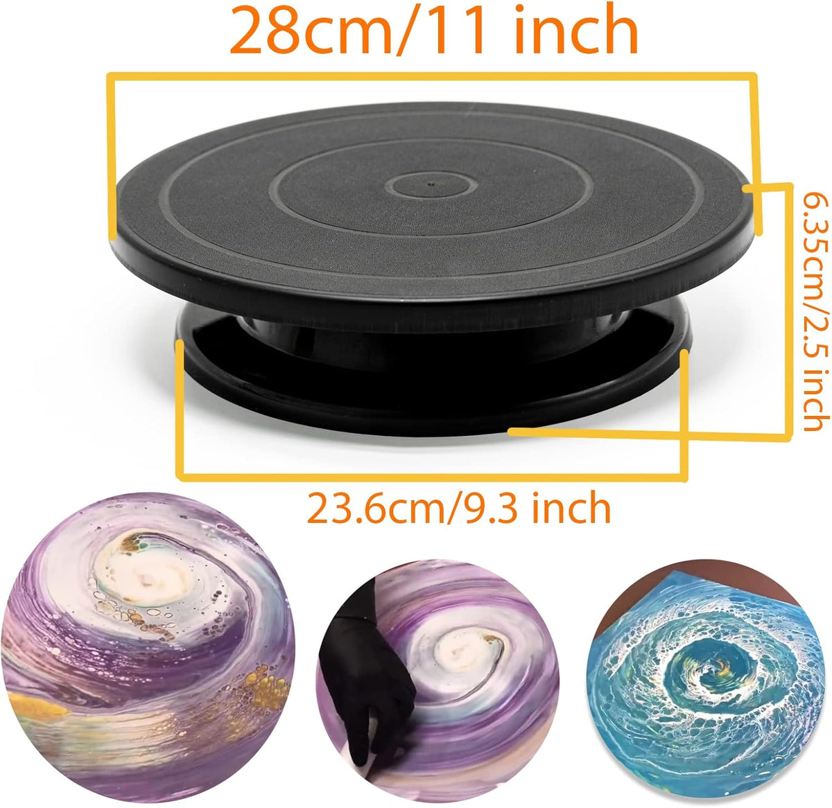 11”Rotate Turntable Sculpting Wheel Revolving Cake Turnable Black Painting Turn Table Stand for Paint Spraying Spinner,with 3 Scraping Tools-Spray Painting Spinner, Cake Decorating, DIY Projects