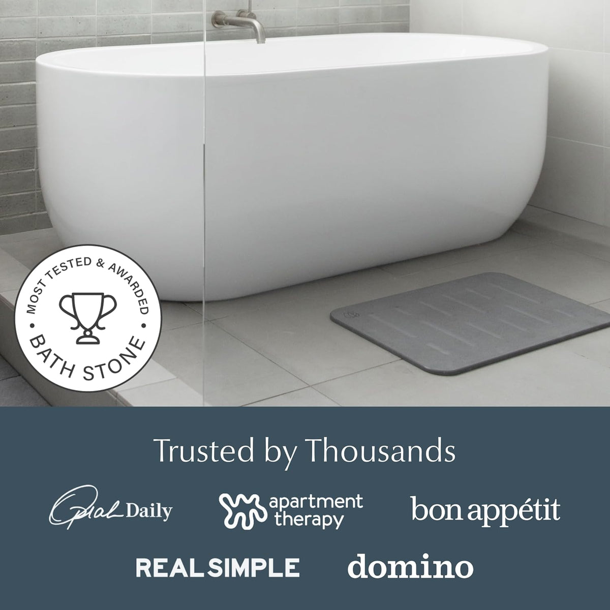 Dorai Home Bath Stone – Luxury Quick-Drying Stone Bath Mat, Non-Slip Surface, Rubberized Bottom Pad, Rain Slate