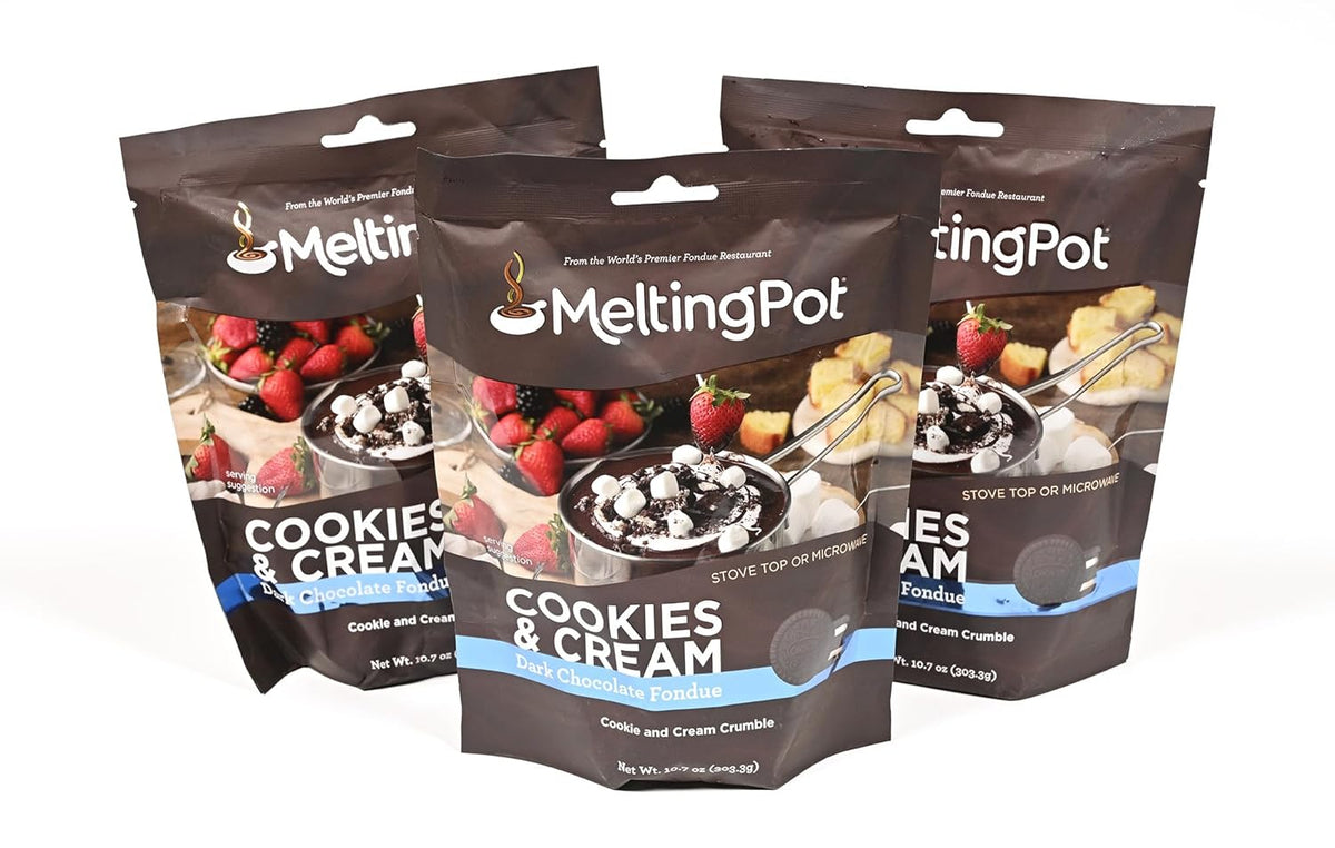 Melting Pot Chocolate Fondue; Mini Chocolate Wafers For Melting, Cookies & Cream Dark Chocolate Flavor, Pack of 3, 9.75oz Bags