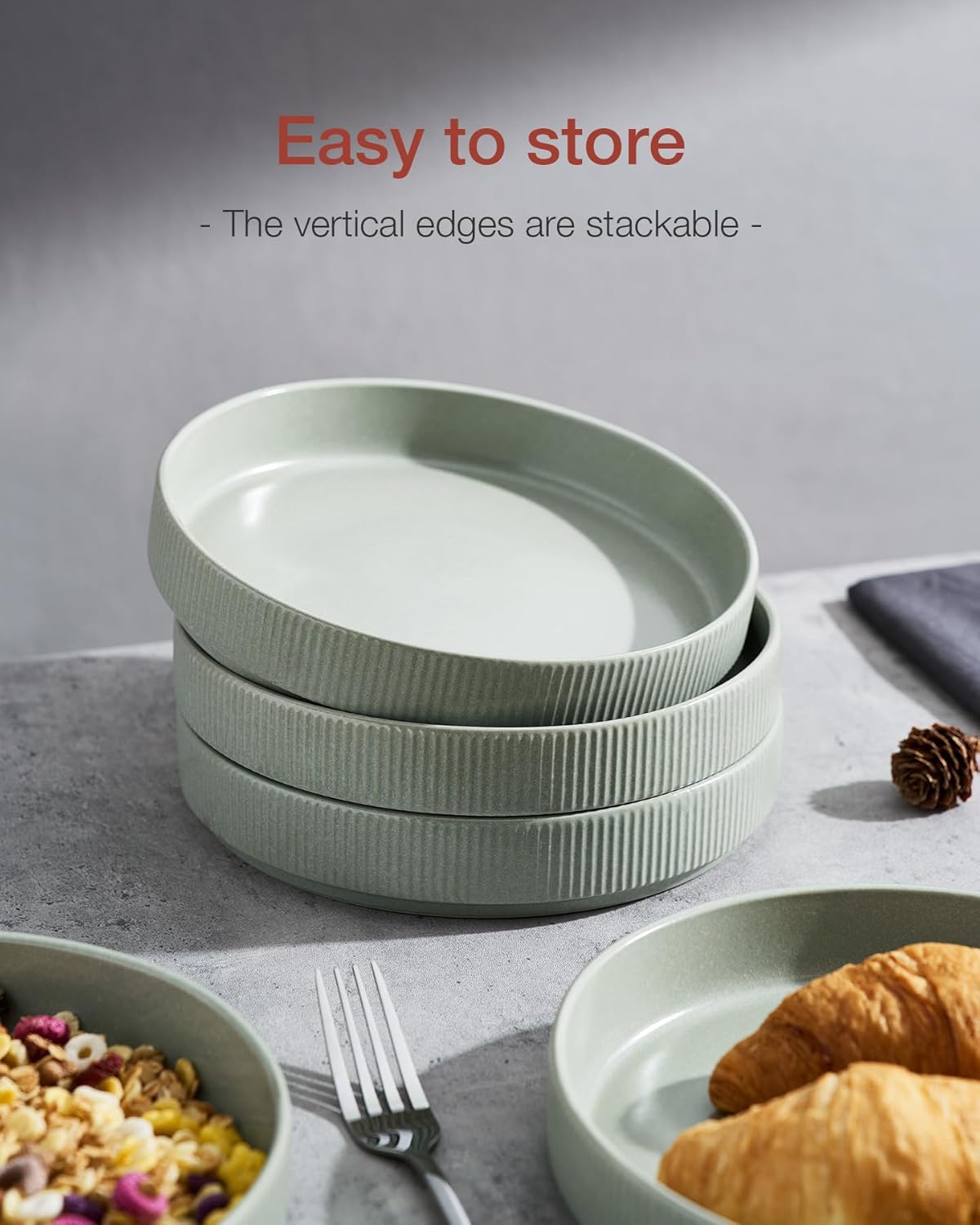famiware Star 7.5" Pasta Bowls Set, Salad Bowl Set of 4, Double Reactive Glaze, Stackable, Ideal for Your Friend for Housewarming, Festivals, Light Green