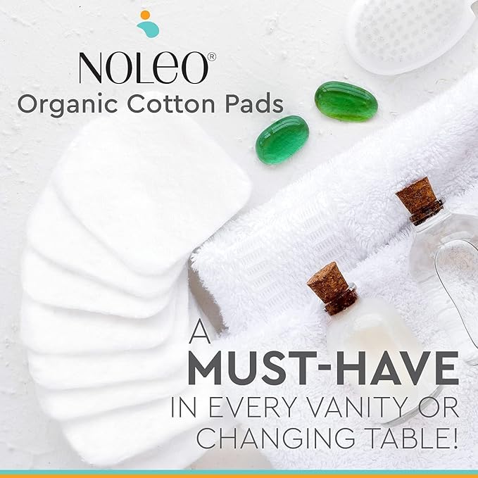 NOLEO Organic Cotton Pads, XL Extra-Large Pressed & Lint-Free Rounds, 3.54" × 4.33", Biodegradable & Compostable, 80-Count – Diaper Care & Makeup Remover