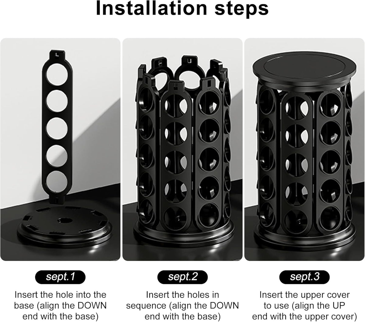 CEHNCEH Coffee Pod Carousel Organizer: Compatible with 40 Keurig K-Cup Pods, Large Compacity Coffee Capsule Holder, NEW Modern Design, Home or Office Kitchen Counter Organizer(Black)