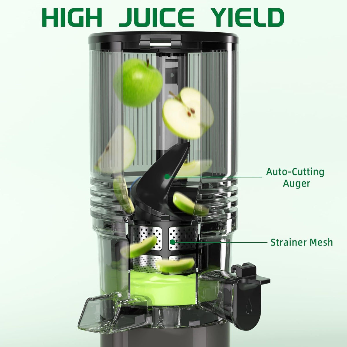 J8 Cold Press Juicer, 6.5" Extra Wide Feed Chute Juicer Machines, 350W Slow Juicer Machines with High Juice Yield for Whole Vegetables & Fruits, BPA Free (Titanium Gray)