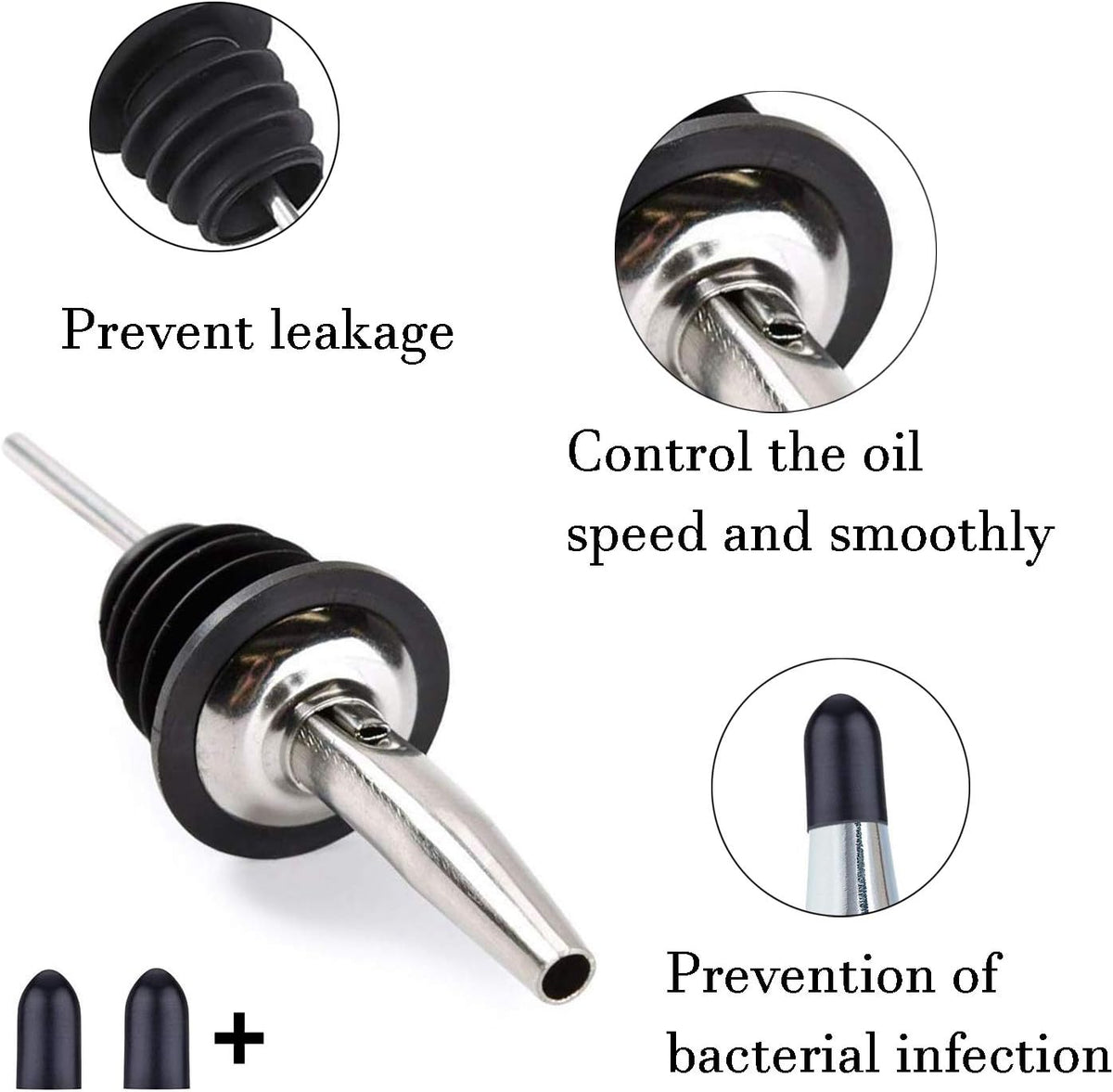 LanMa Olive Oil Pour Spout Stainless Steel Bottle Spout for Pours Liquor Vinegar Syrup or Oils with Stainless Steel Funnels (2pcs)