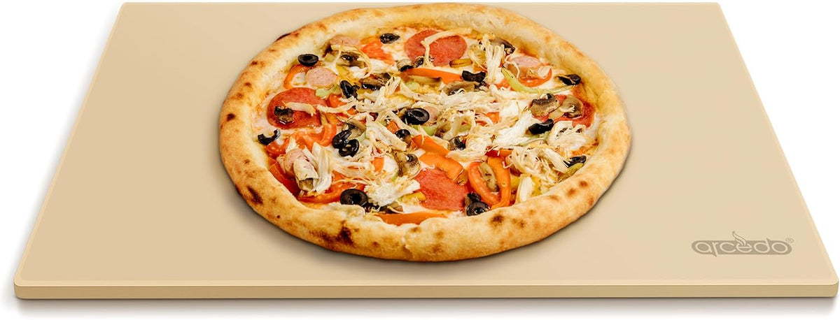 Pizza Stone for Grill 20 x 13.5 Inch, Rectangular Large Baking Stone for Bread Thermal Shock Resistant BBQ Grilling Pizza Pan Cordierite Oven Cooking Pan With PE Scraper
