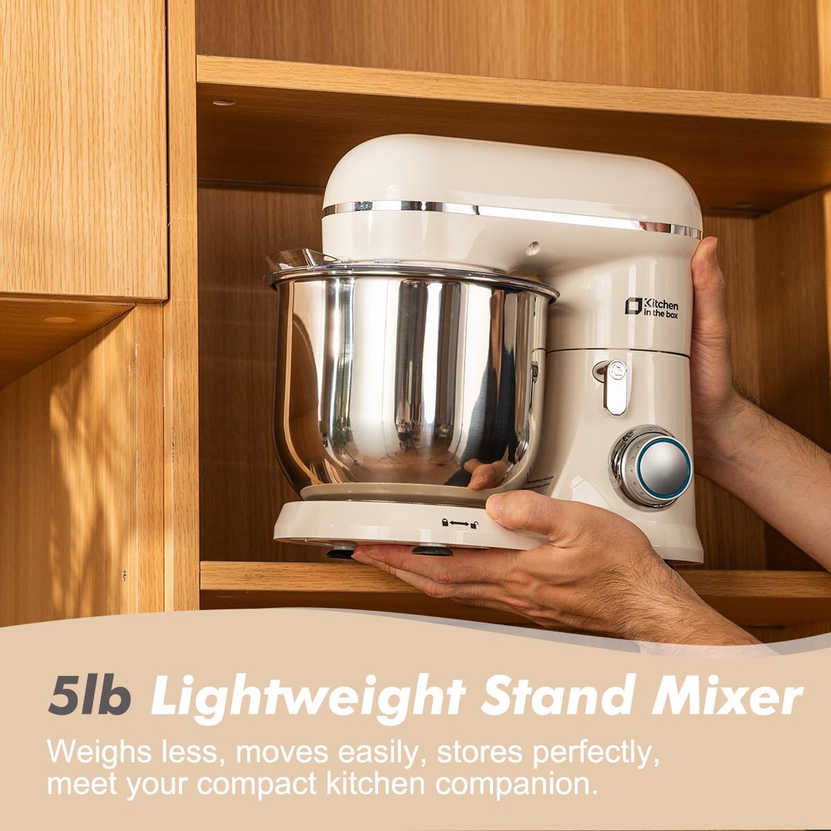 Kitchen in the Box Stand Mixer, 3.5 QT Small Electric Kitchen Mixer, 10-Speed Portable Lightweight Food Mixer with Stainless Steel Bowl, Egg Whisk, Dough Hook, Beater (Cream White)