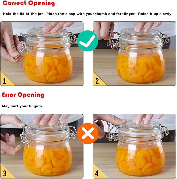 ComSaf Airtight Glass Jars with Lids 78oz Set of 3, Food Storage Canister Square - Storage Container with Clear Preserving Seal Wire Clip Fastening for Kitchen Canning Flour, Cereal, Pasta, Beans