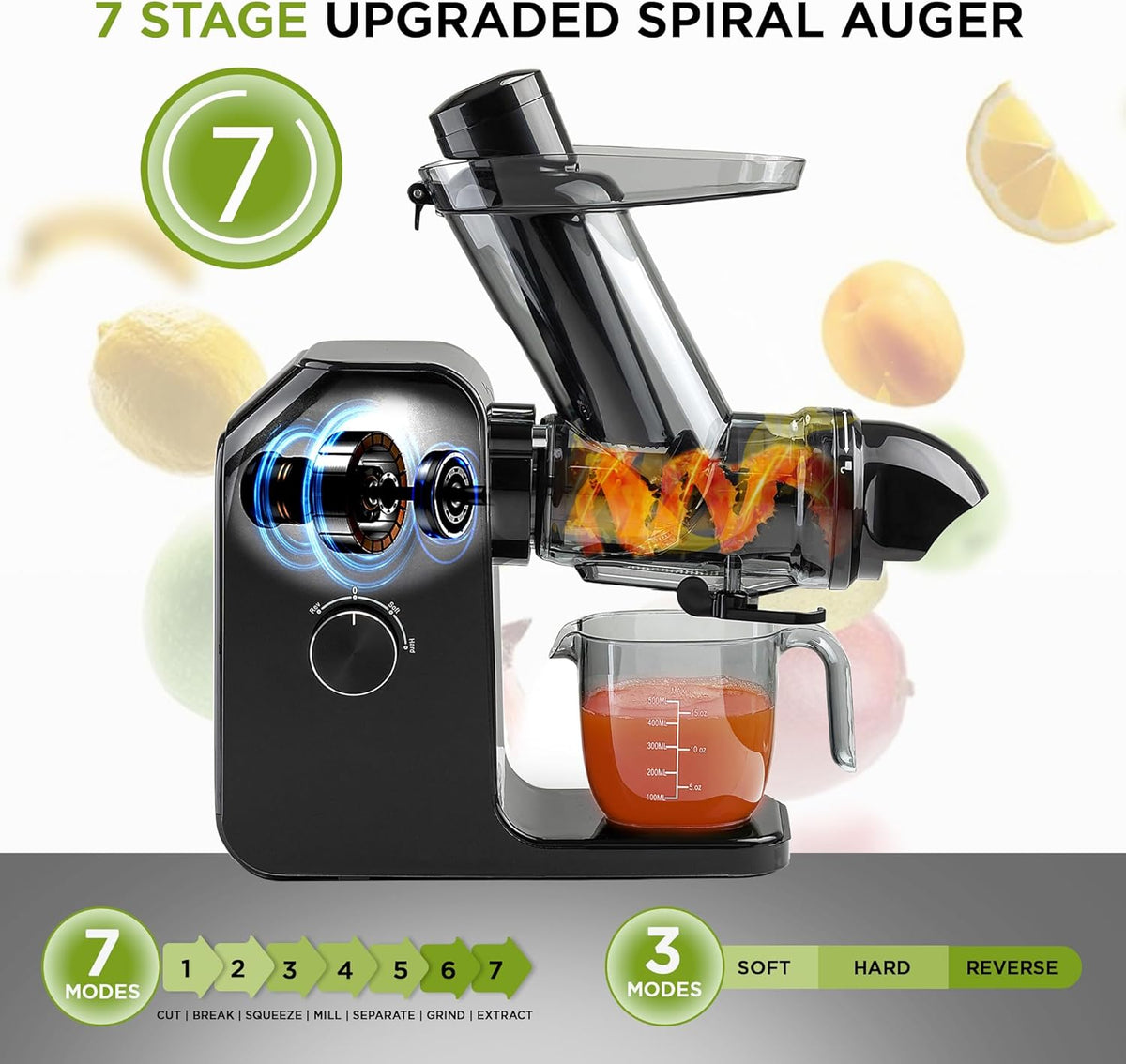 Cold Press Juicer Machine | 3 Inch Wide Chute | High Nutrition & Juice Yield | 3 Juicer Modes | Easy to Clean | Slow Masticating Juicer for Vegetables and Fruits [White]