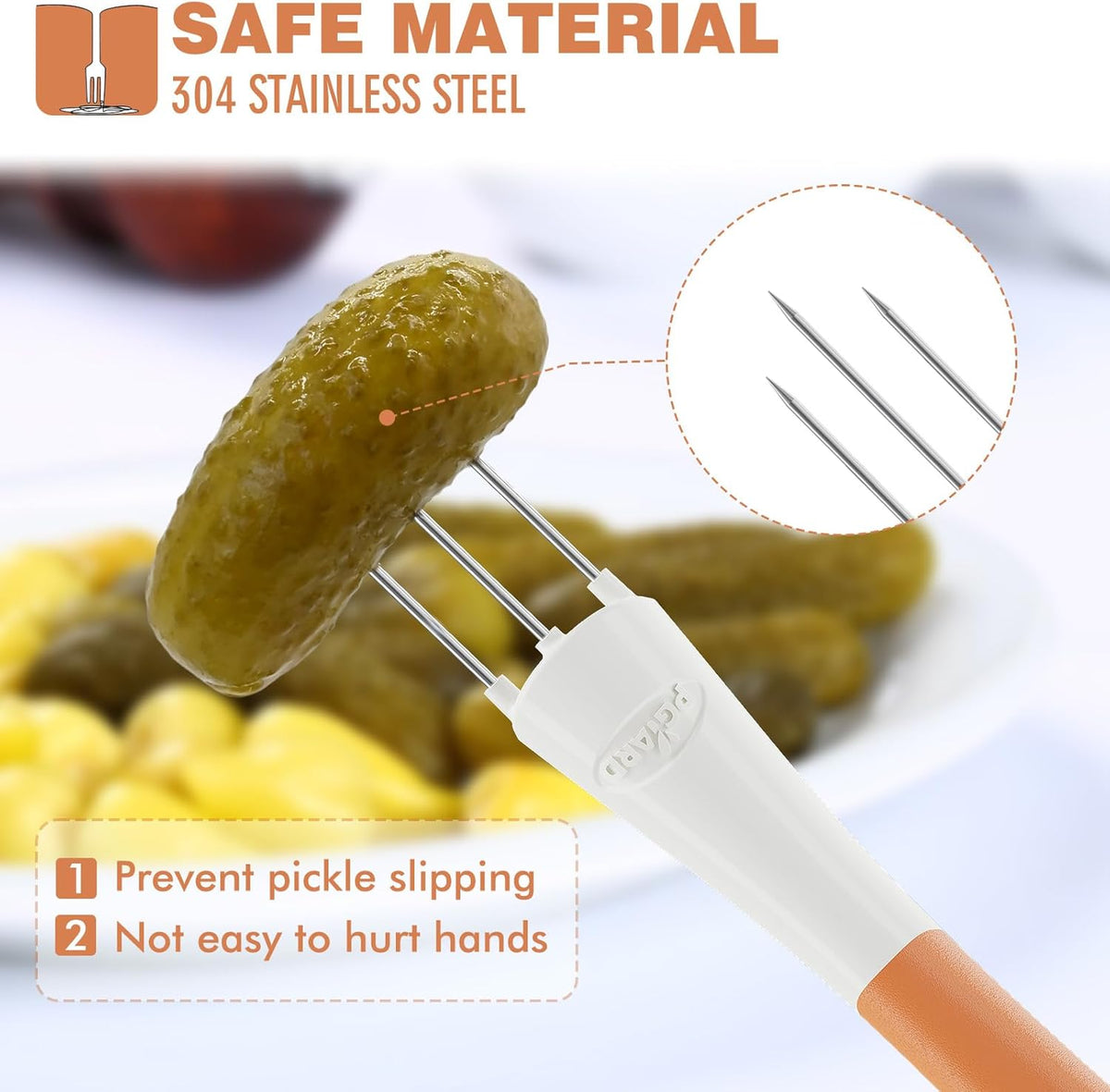 2 Pack Pickle Fork Pickle Grabber Tool-Pickle Picker for the jar, Kitchen Gadgets Pickle Gifts Suitable for Olives Orange