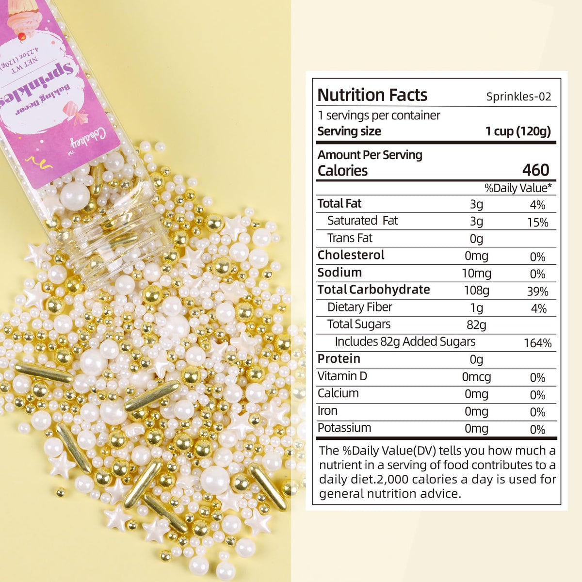 White Deluxe Gold Sprinkles for Cake Decorating 4.23ounce - Sugar Mix Contains Star & Pearl Sprinkles for Cupcake Toppers, Ice Cream, Candy, Cookie Decorations - Holiday Party Supplies