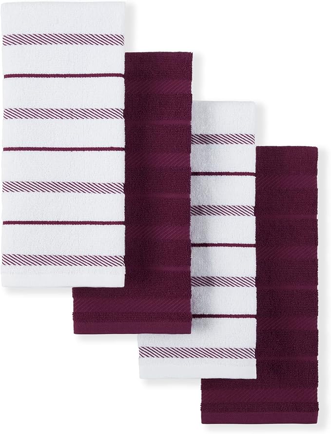 KitchenAid Albany Kitchen Towel 4-Pack Set, Boysenberry Purple/White, 16"x26"