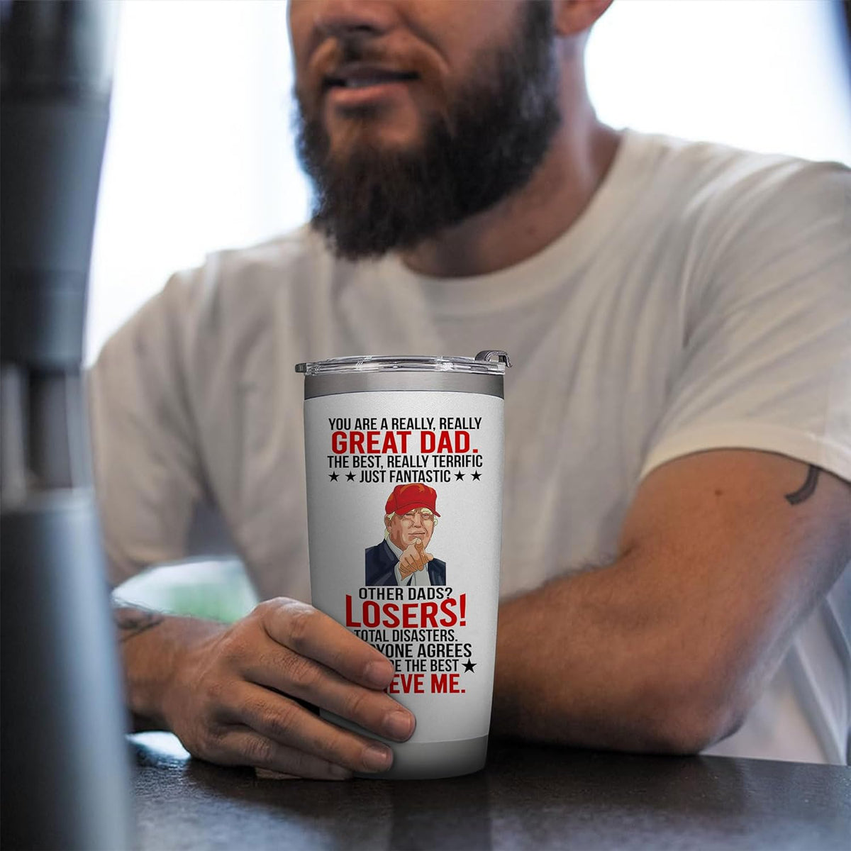 Father's Day Gifts for Dad from Daughter, Son, Wife - Dad Gifts for Fathers Day - Funny Present for Fathers on Birthday, Xmas - Insulated Stainless Steel Tumbler 20oz, White