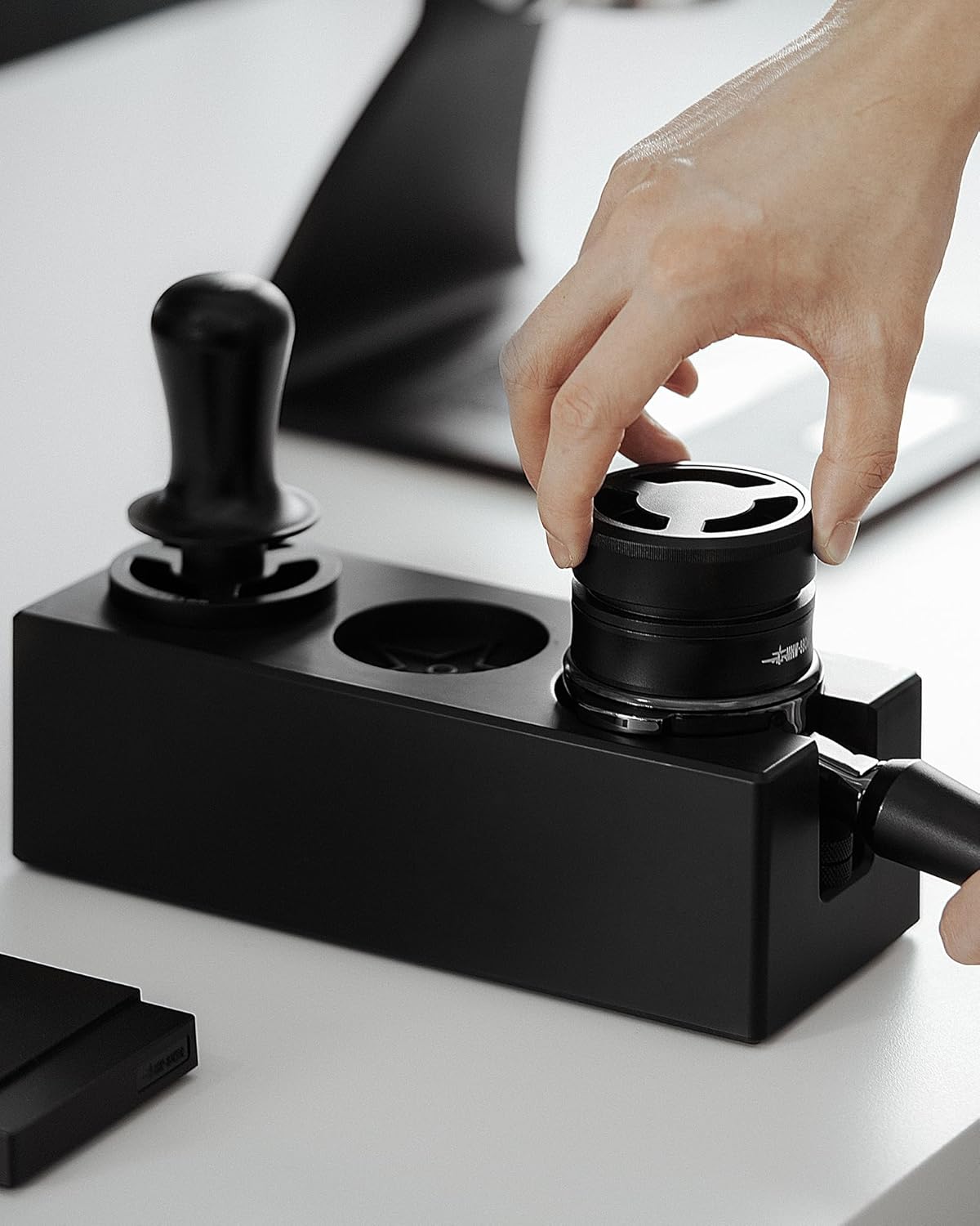 MHW-3BOMBER Espresso Tamping Station, 4 in 1 Tamper Station for Storage 51-58mm Portafilter, Distributor and Espresso Accessories,ABS Portafilter Holder,Black,CH6719