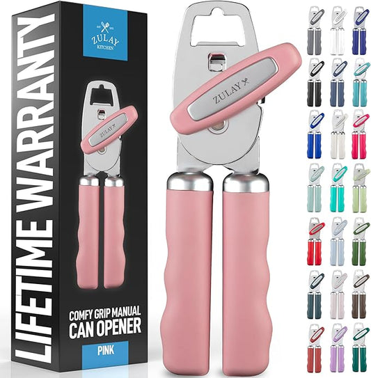 Zulay Kitchen Heavy Duty Stainless Steel Can Opener Manual with Bottle Opener - Rust Proof Manual Can Opener With Turn Knob & Soft Grip Handles