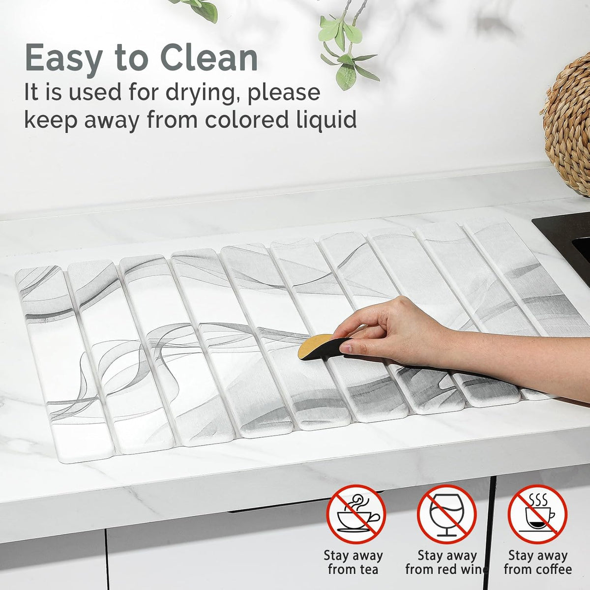 2 PCS Large Stone Dish Drying Mat for Kitchen Counter,Quick Dry Stone Dishes Mats,Marbled Water Absorbing Diatomaceous Earth Drying Pad for Countertop Bottles Utensils Cups（Black White 24"×16"&8"x4"）