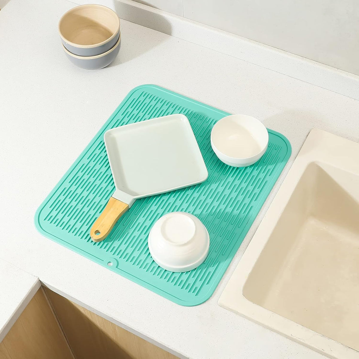 Silicone Dish Drying Mat for Multiple Usage,Easy clean,Eco-friendly,Heat-resistant Silicone Mat for Kitchen Counter or Sink,Refrigerator or Drawer Liner Mint 2XL 24 inches x 18 inches