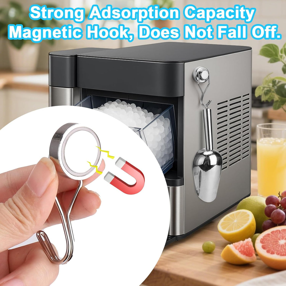 Stainless Steel Ice Scoop for Freezer with Magnetic Hook - Ice Scoop for GE Profile Opal 2.0 Nugget Ice Maker, for Kitchen Ice Bucket Bar Party Accessories